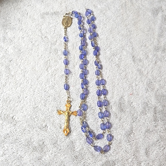 #303 Blue Bead cross Rosary 23 inches long - Picture 2 of 4